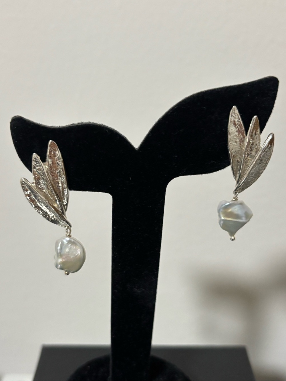 Silver Noa Zuman Leaf Drop Earrings with Baroque Pearl